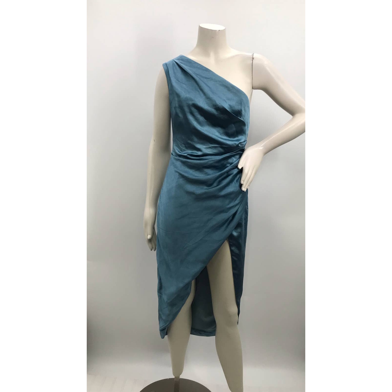 Rosedress Blue One Shoulder High Slit Satin Cocktail Party Dress Womens S — image 3 of 8